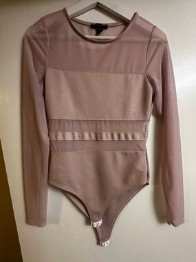 Amisu Light Pink Mesh Striped Bodysuit